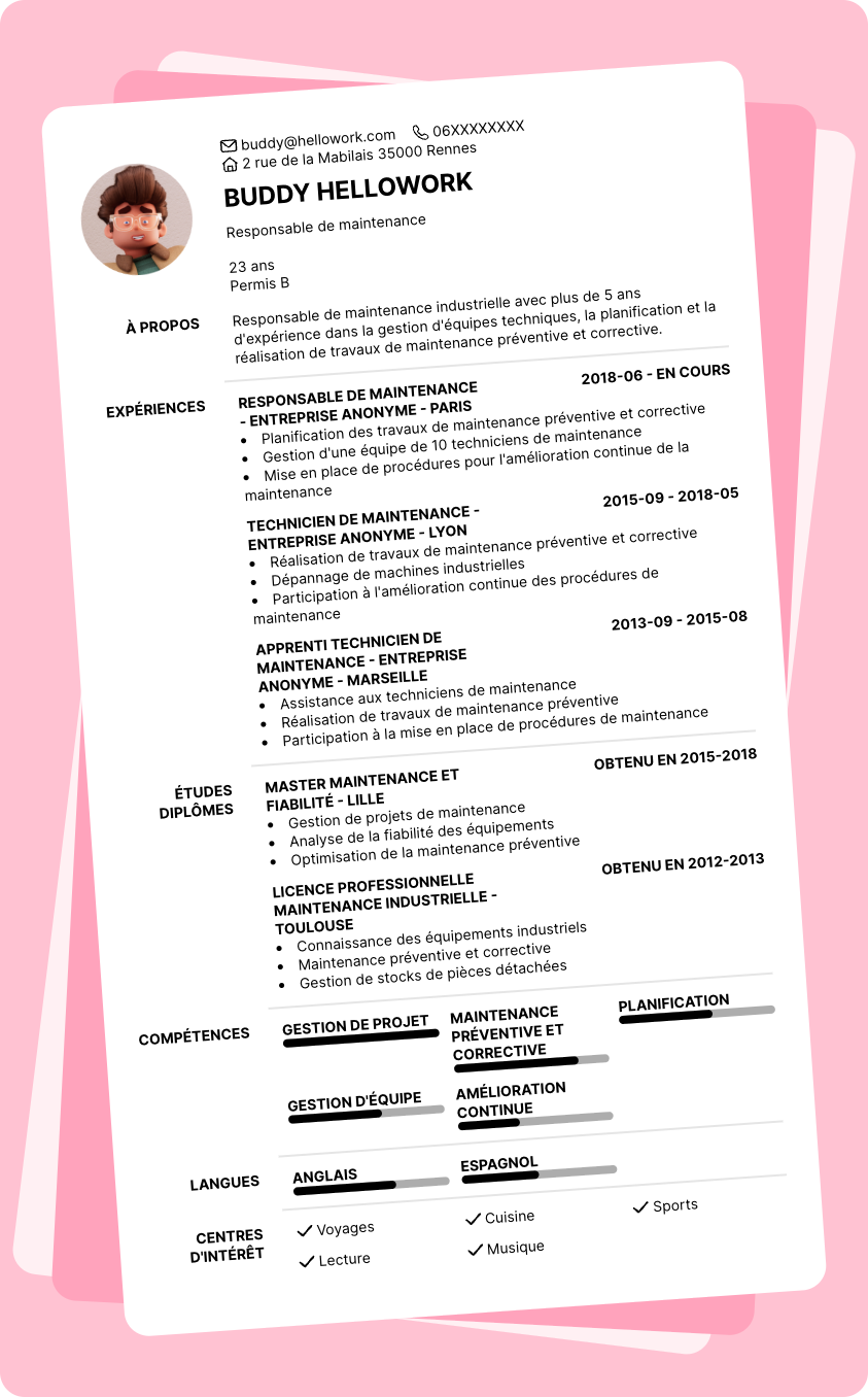 Exemple CV Responsable de maintenance industrielle