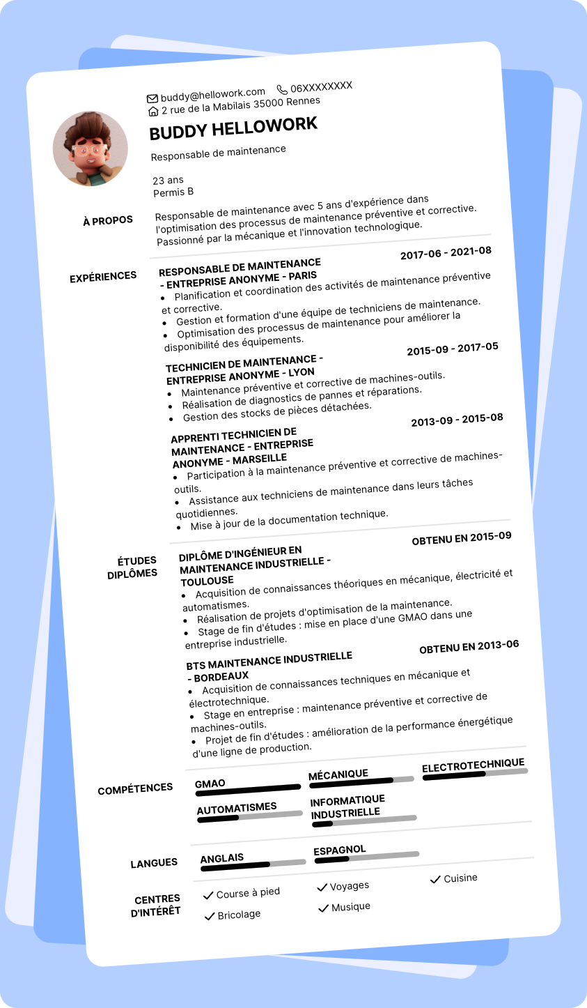 Exemple CV Responsable de maintenance