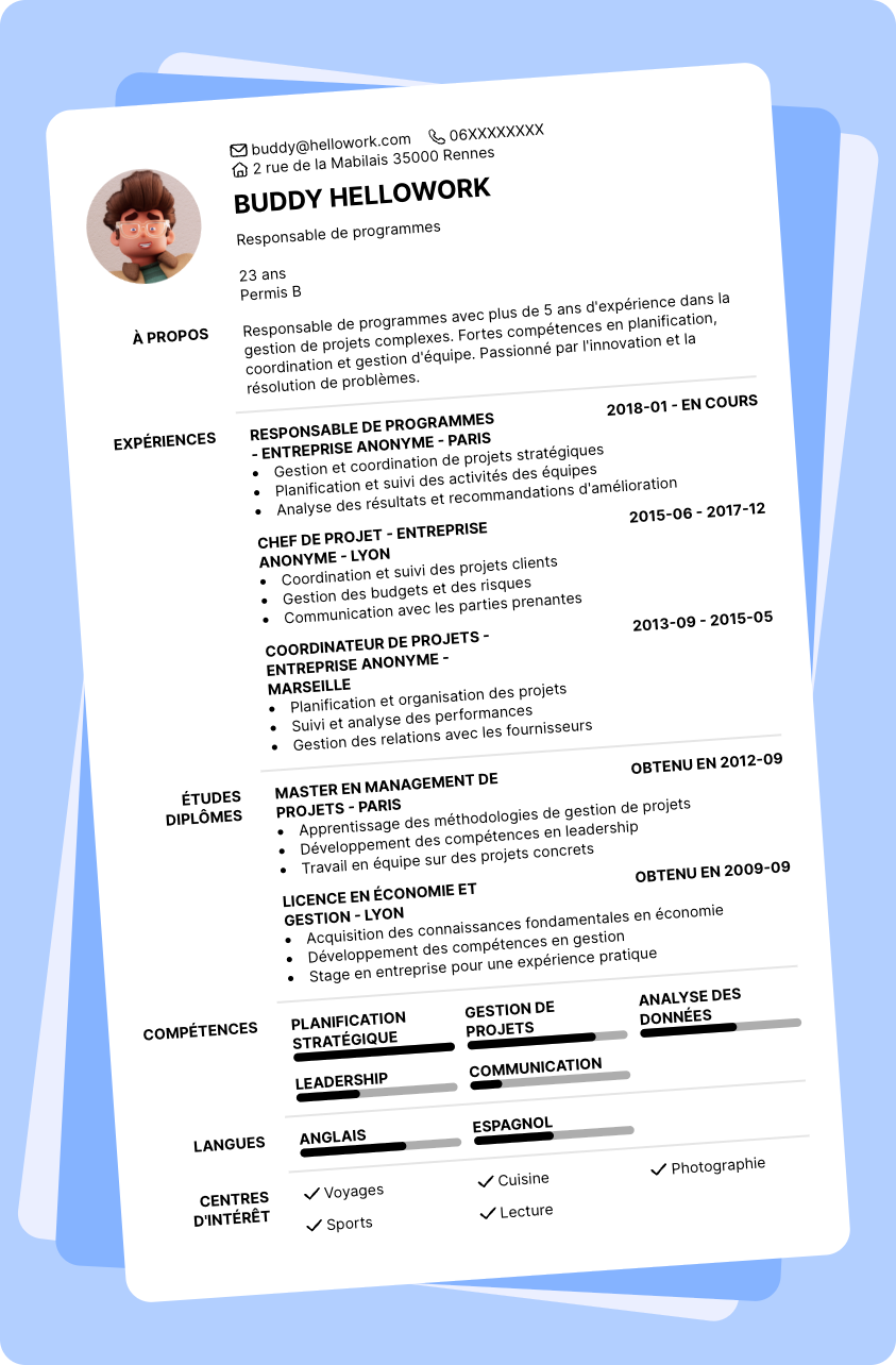 Exemple CV Responsable de programmes
