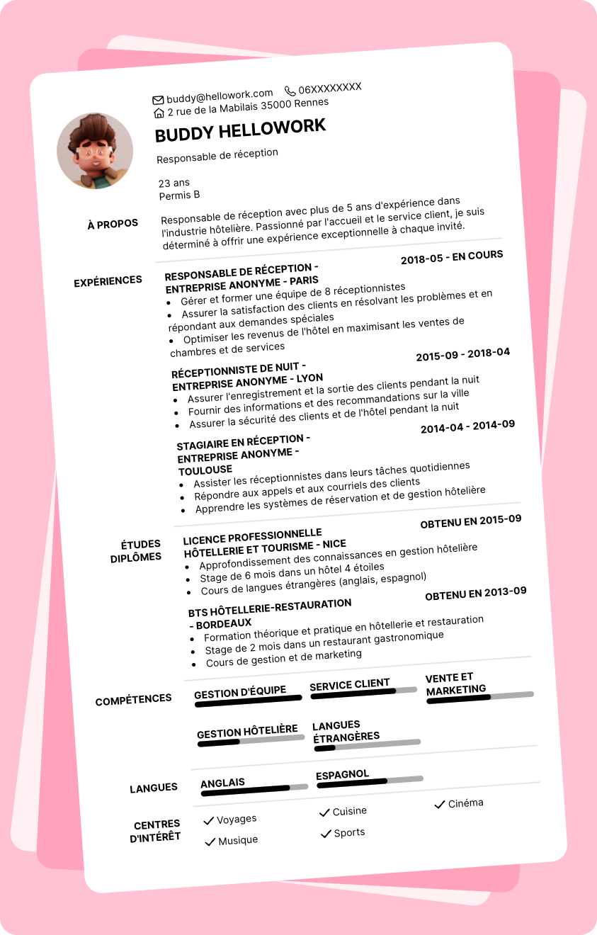Exemple CV Responsable de réception