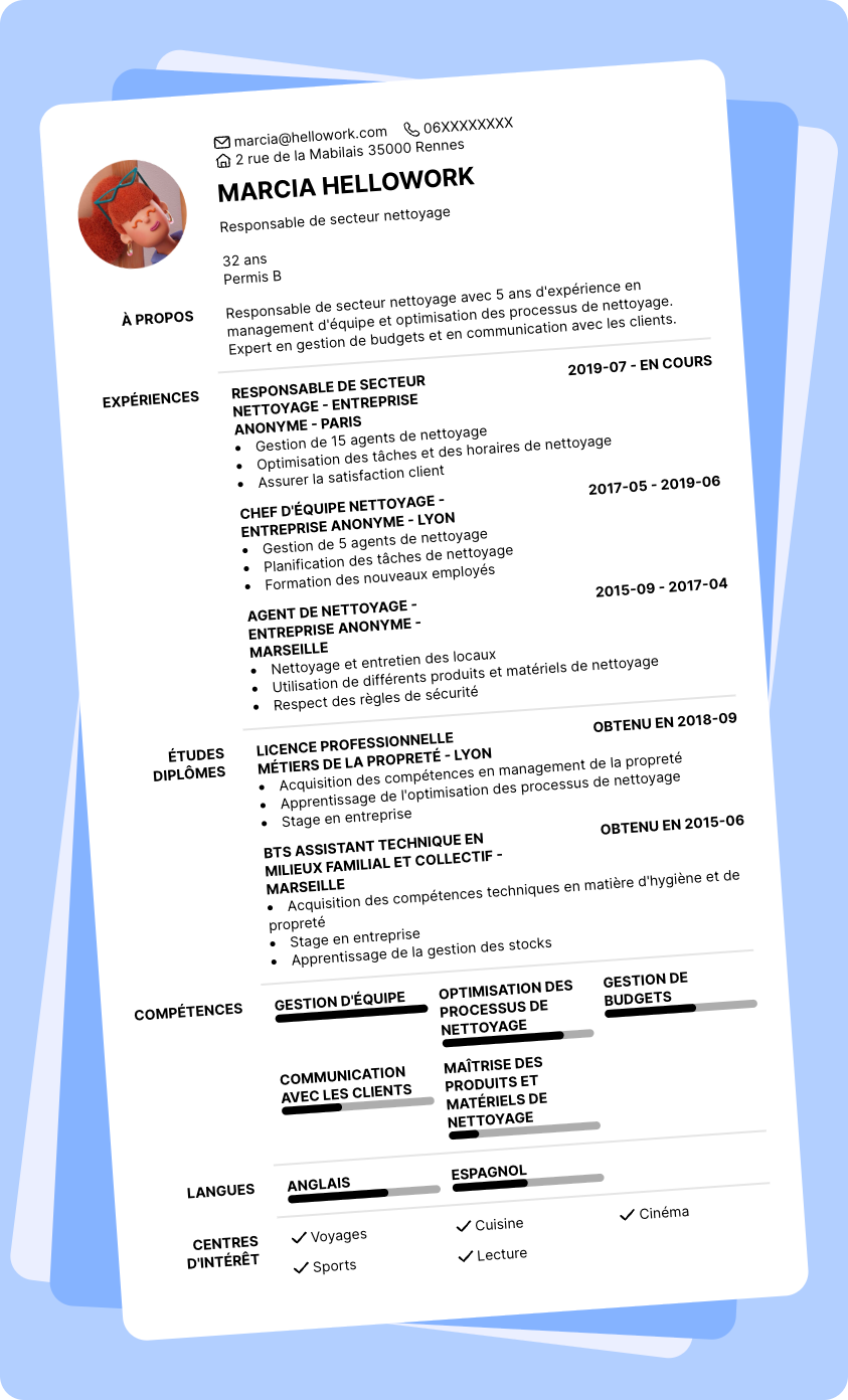 Modèle CV Responsable de secteur nettoyage Exemple CV Responsable de secteur nettoyage