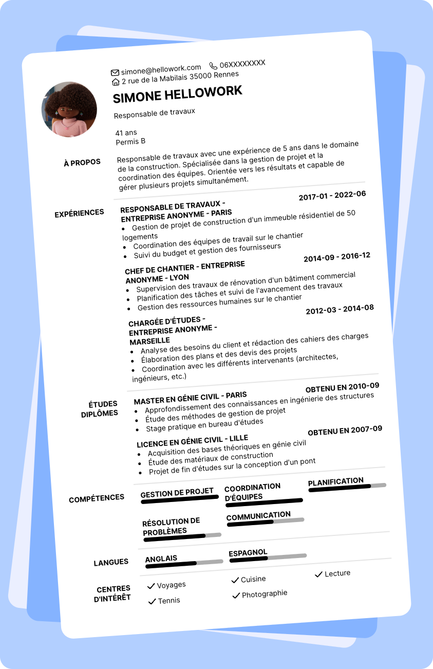 Modèle CV Responsable de travaux Exemple CV Responsable de travaux