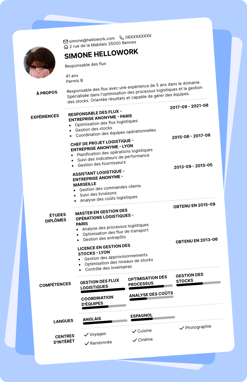 Exemple CV Gestionnaire de flux