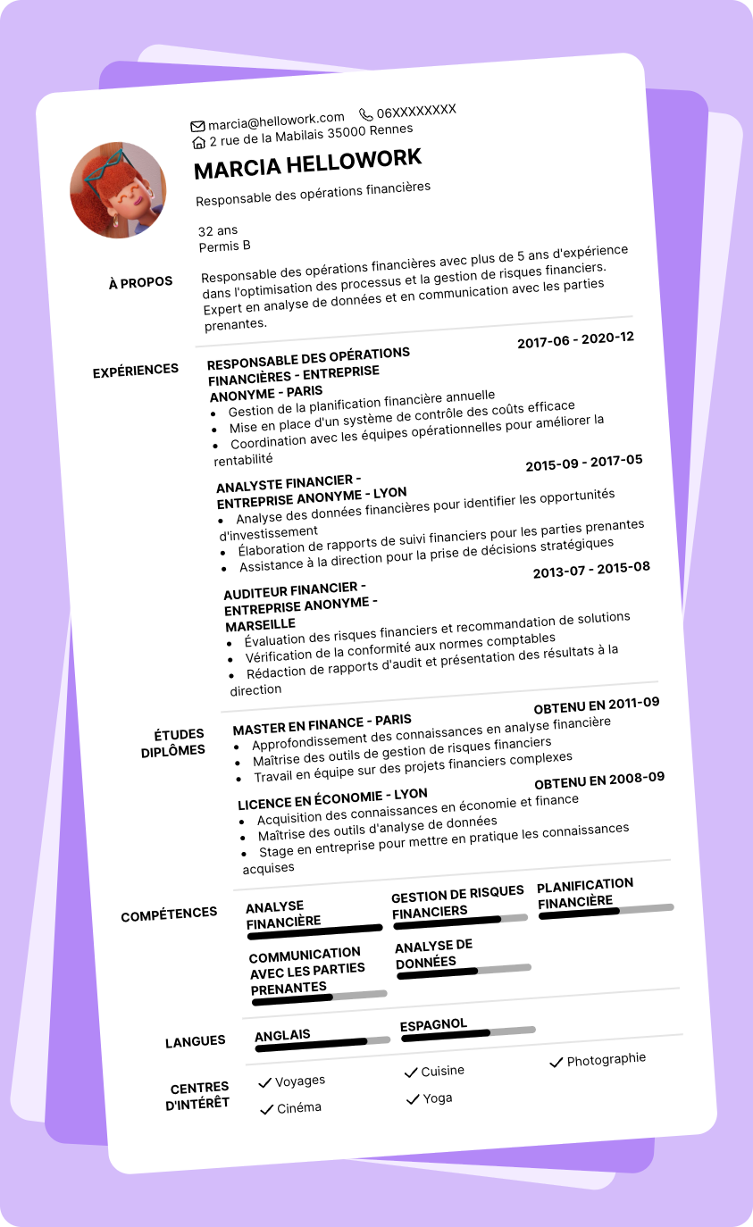 Exemple CV Responsable financier