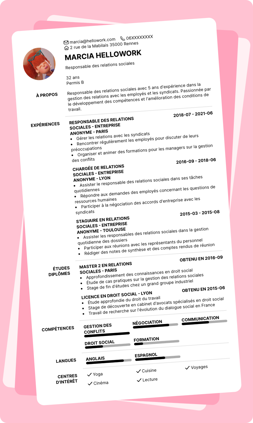 Exemple CV Responsable des relations sociales