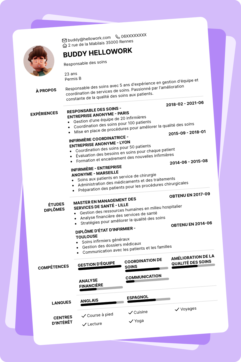 Modèle CV Responsable des soins Exemple CV Responsable des soins