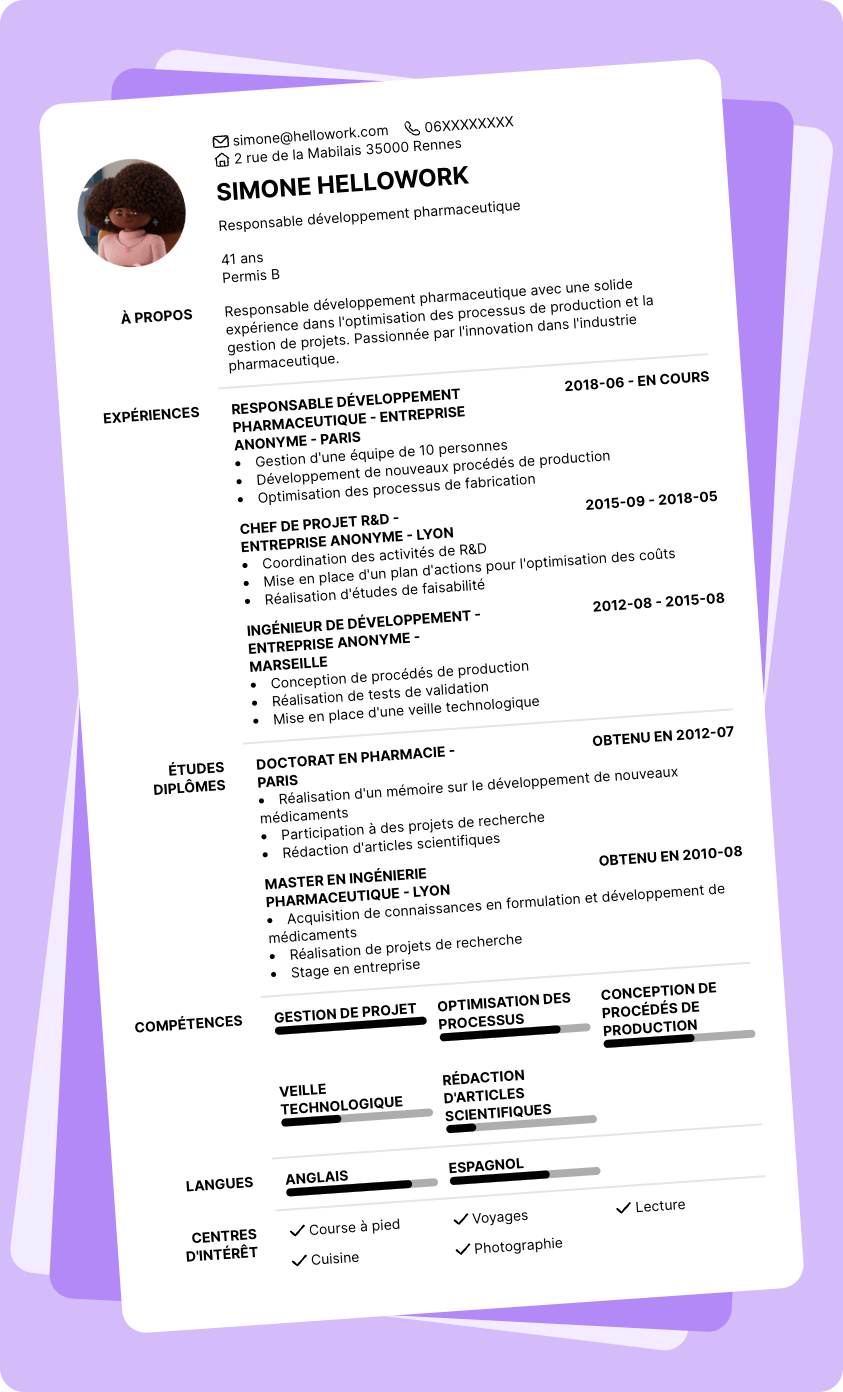 Exemple CV Responsable développement pharmaceutique