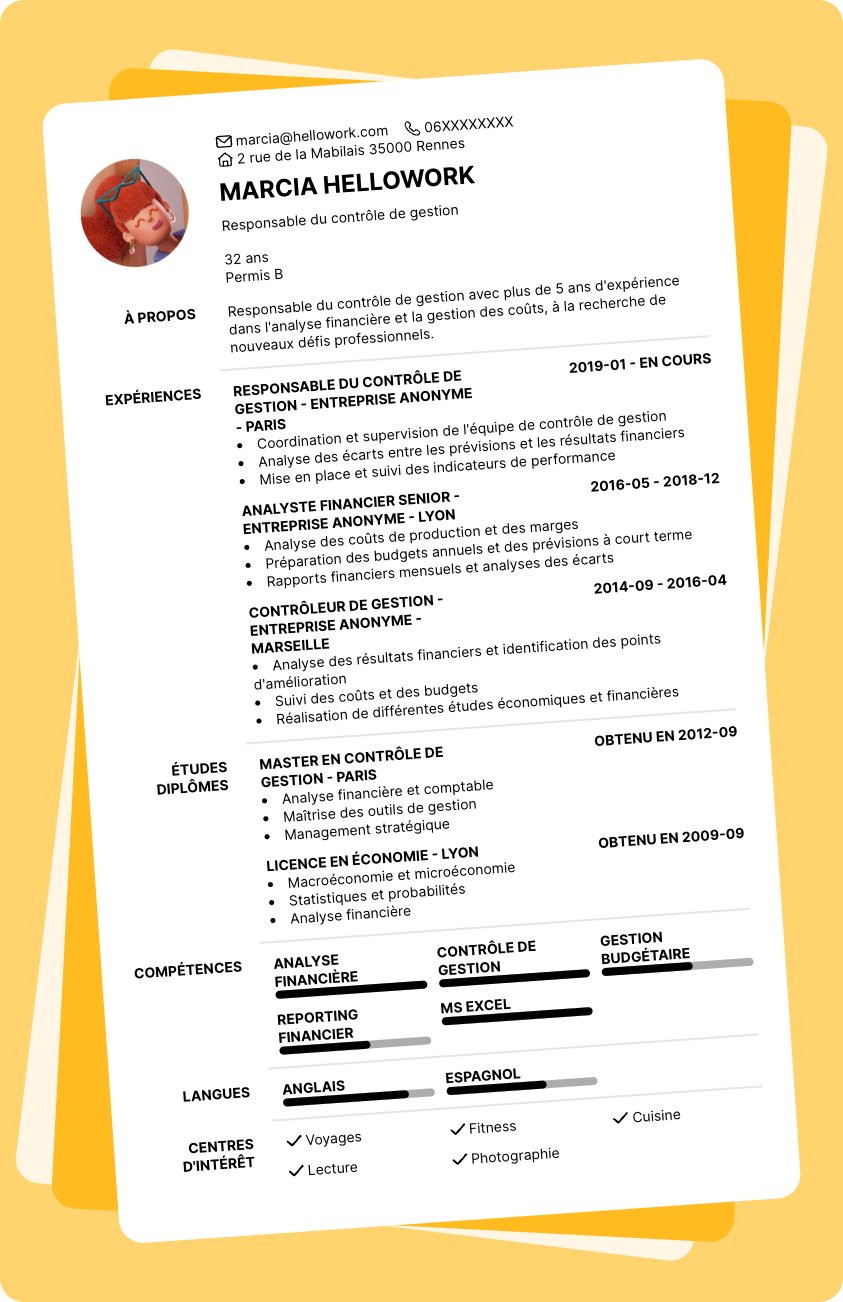 Exemple CV Directeur contrôle de gestion