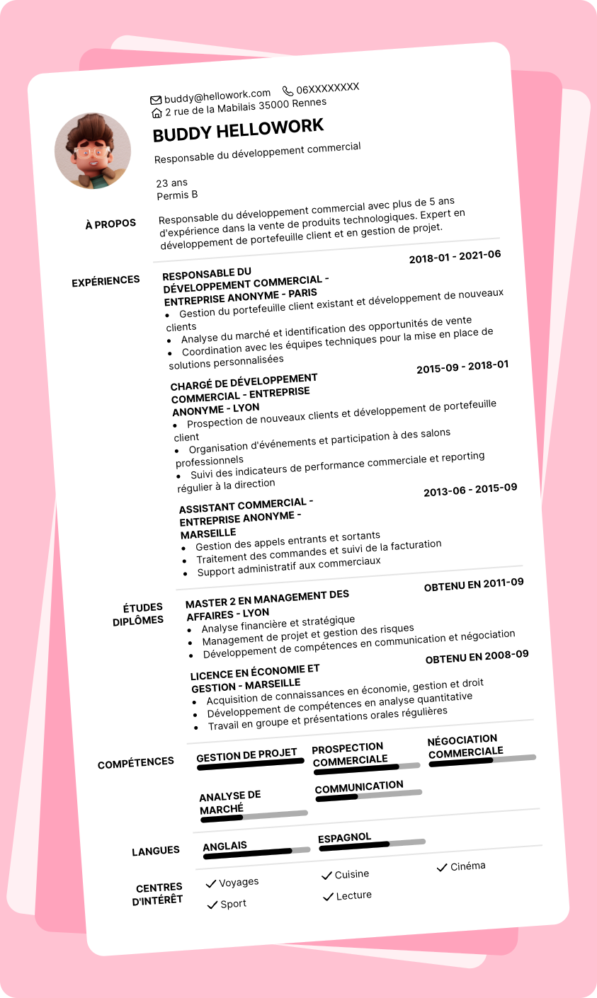 Exemple CV Responsable de développement commercial