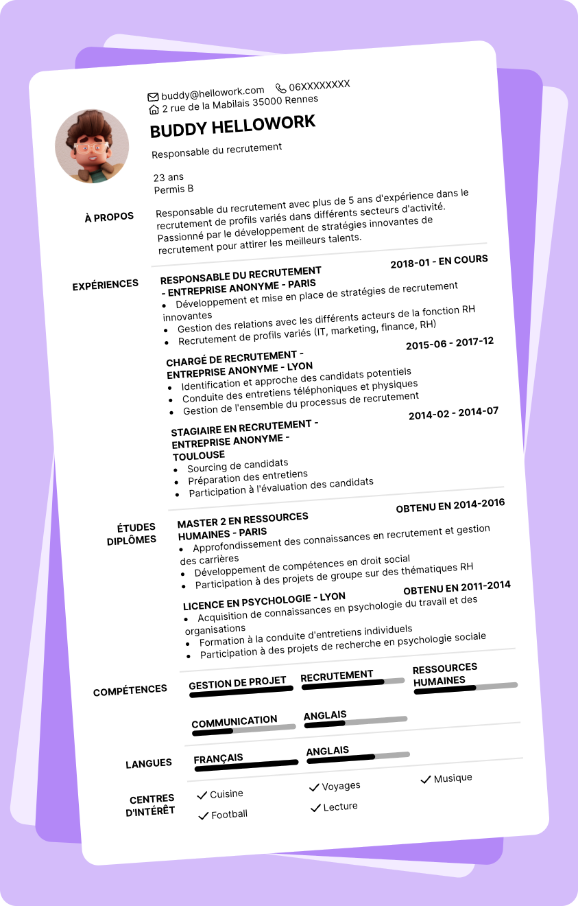 Exemple CV Responsable du recrutement