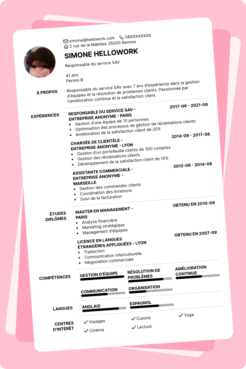 Exemple CV Responsable SAV