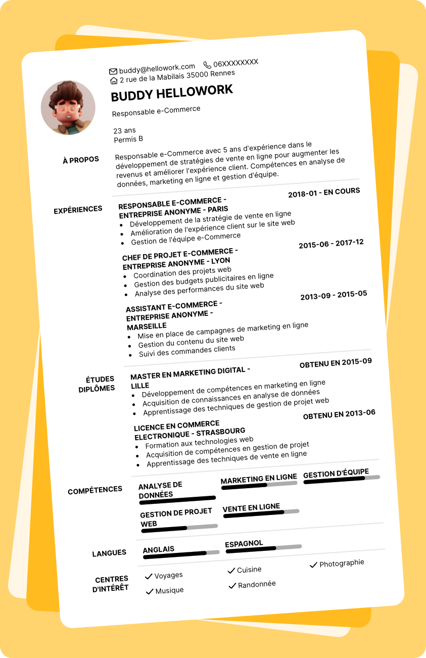Modèle CV Responsable e-Commerce Exemple CV Responsable e-Commerce