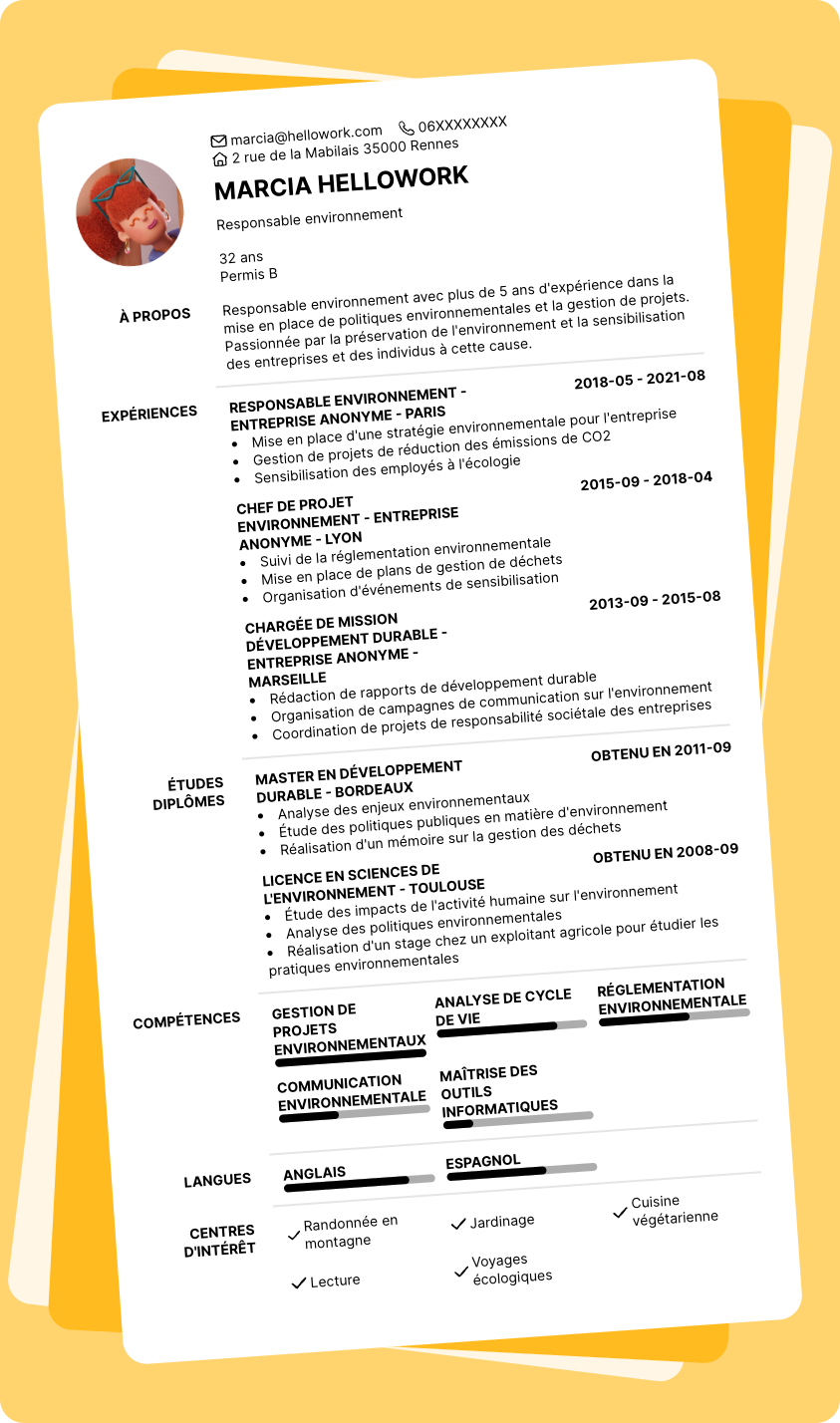 Exemple CV Responsable environnement
