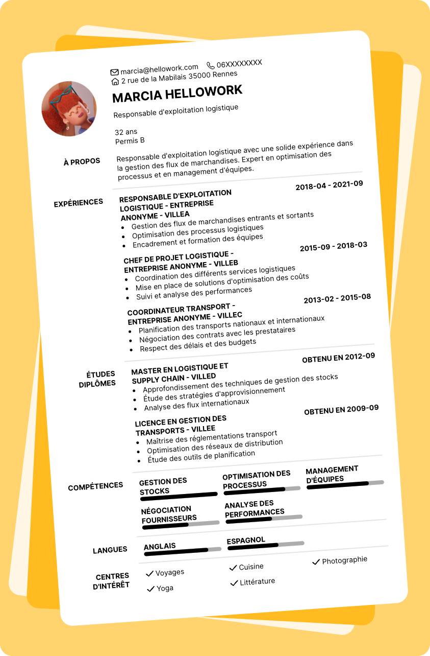 Exemple CV Responsable d'exploitation logistique