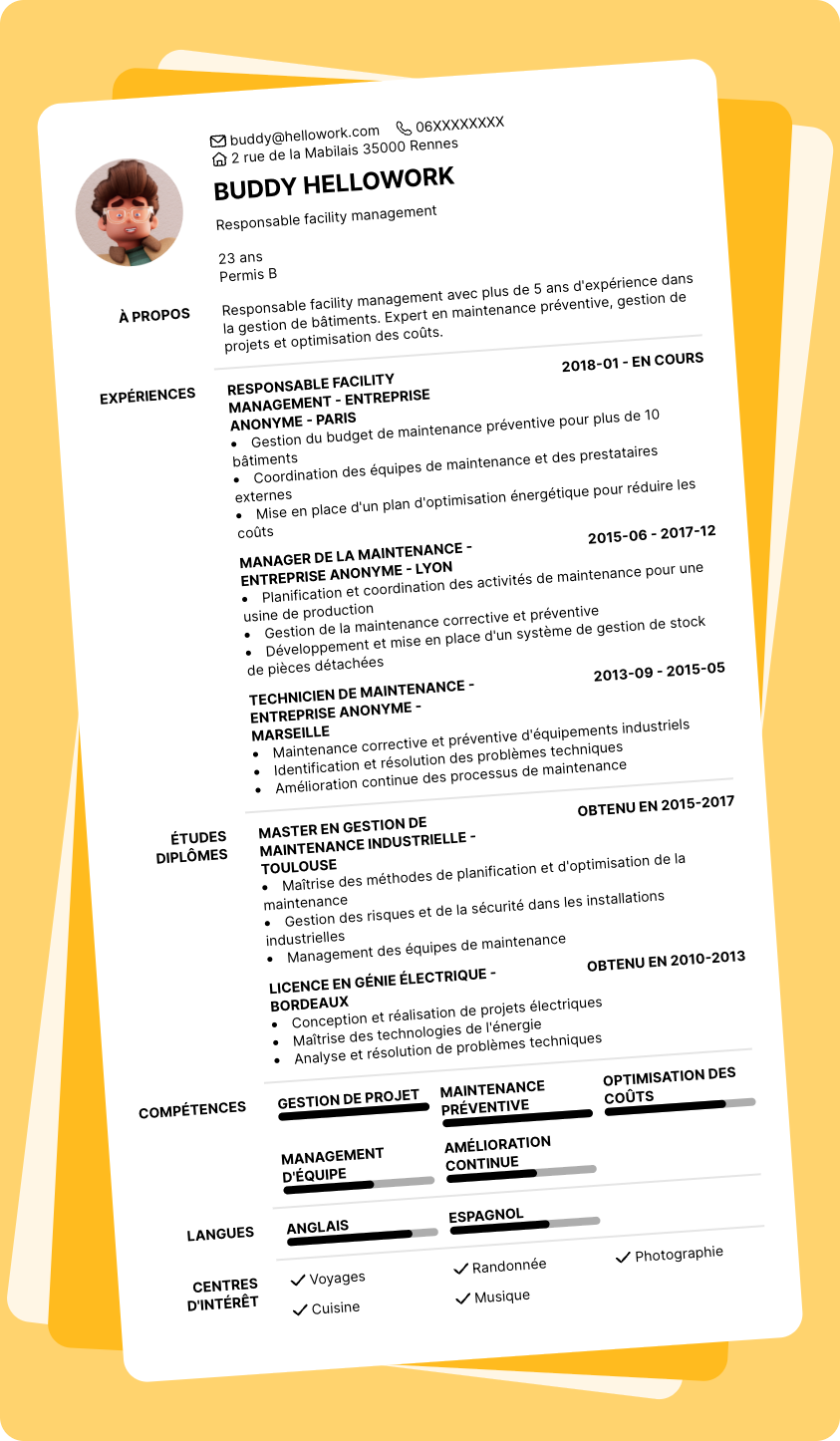 Exemple CV Responsable facility management