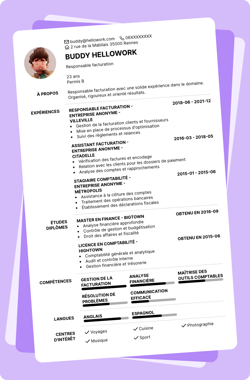 Modèle CV Responsable facturation Exemple CV Responsable facturation