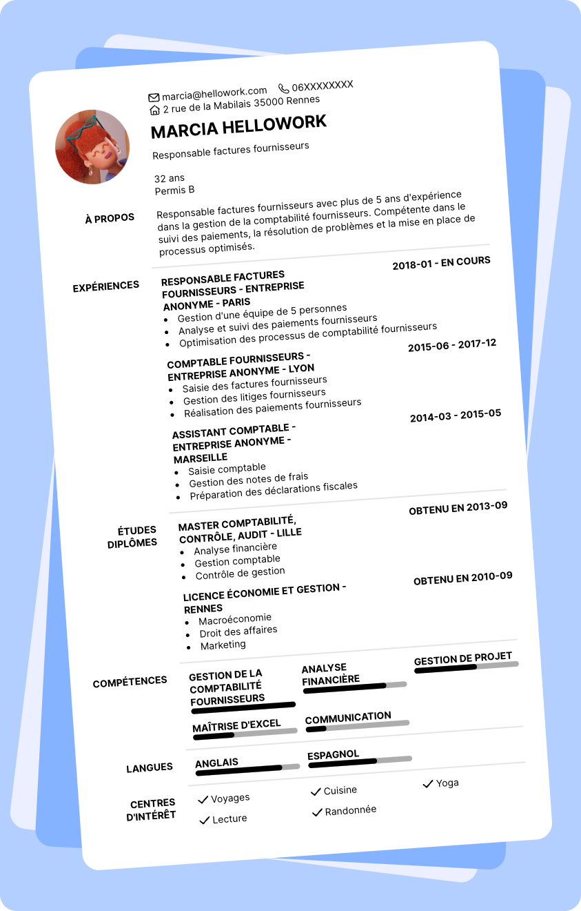 Modèle CV Responsable factures fournisseurs Exemple CV Responsable factures fournisseurs