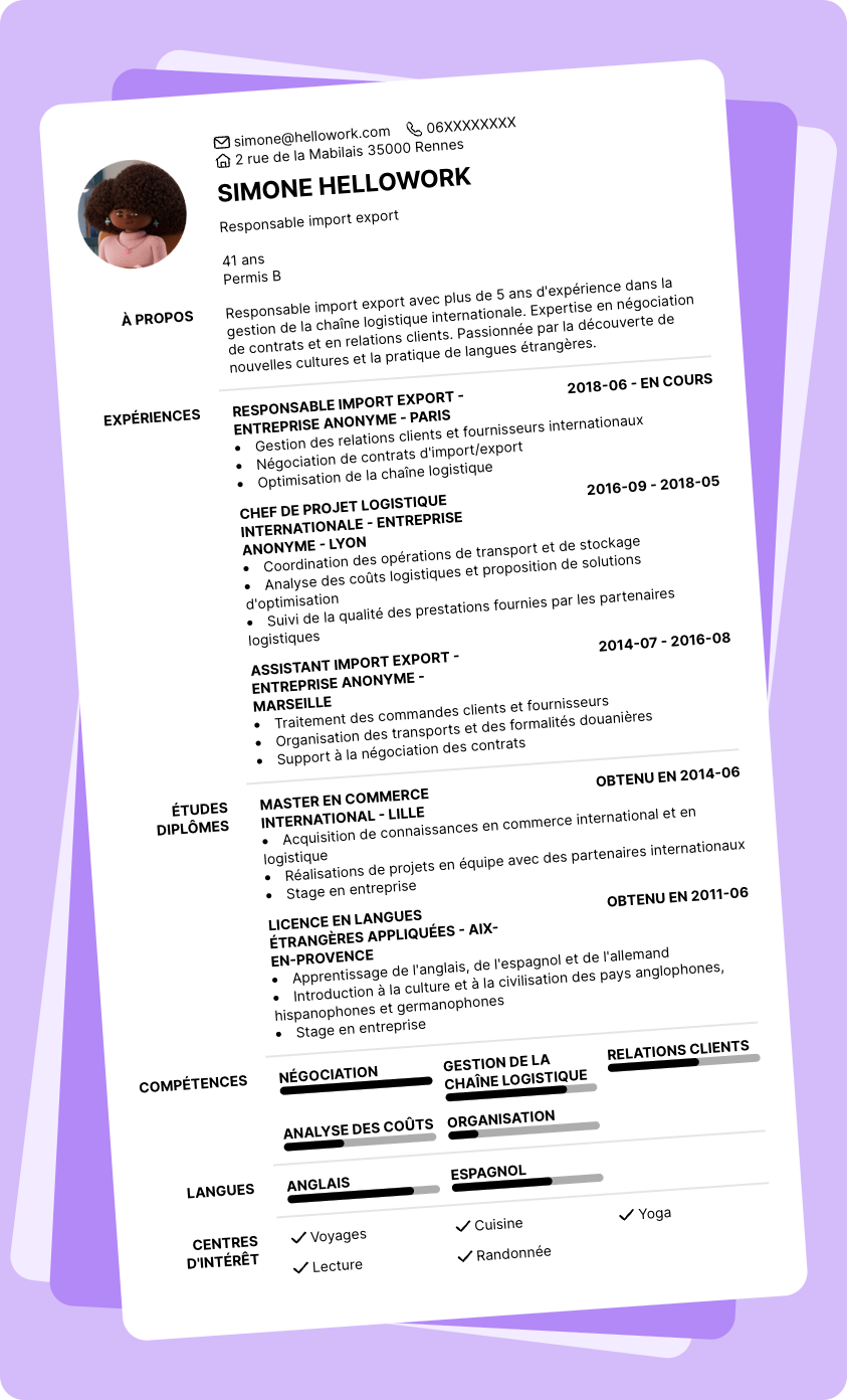 Modèle CV Responsable import export Exemple CV Responsable import export