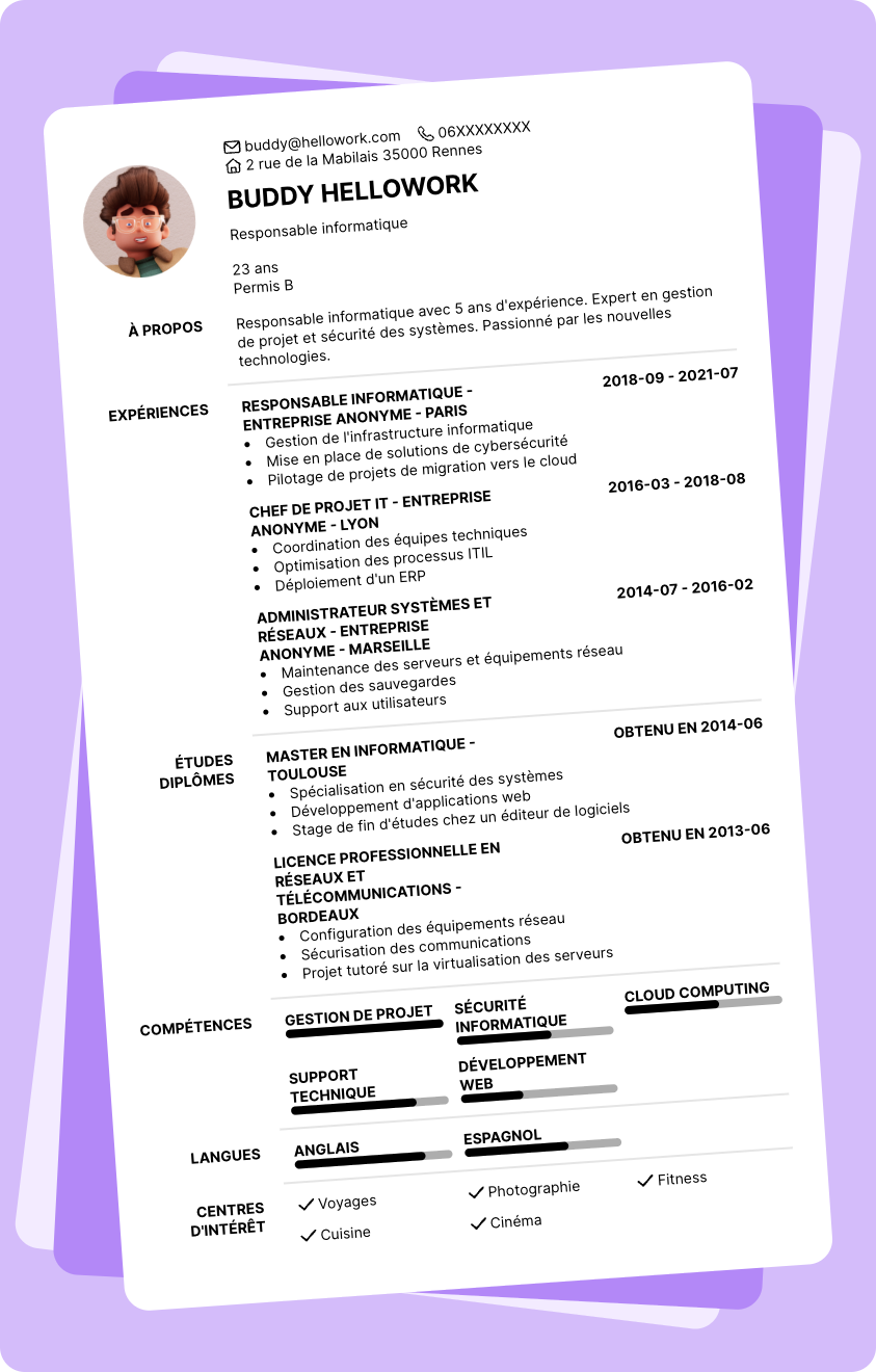 Exemple CV Responsable informatique