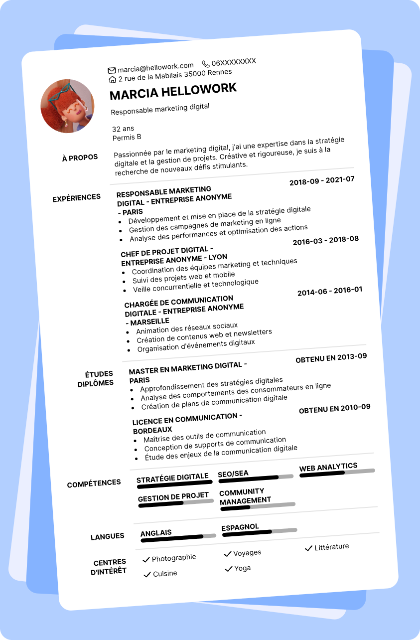 Exemple CV Responsable marketing digital