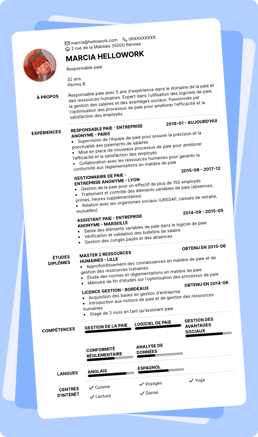 Exemple CV Responsable paie