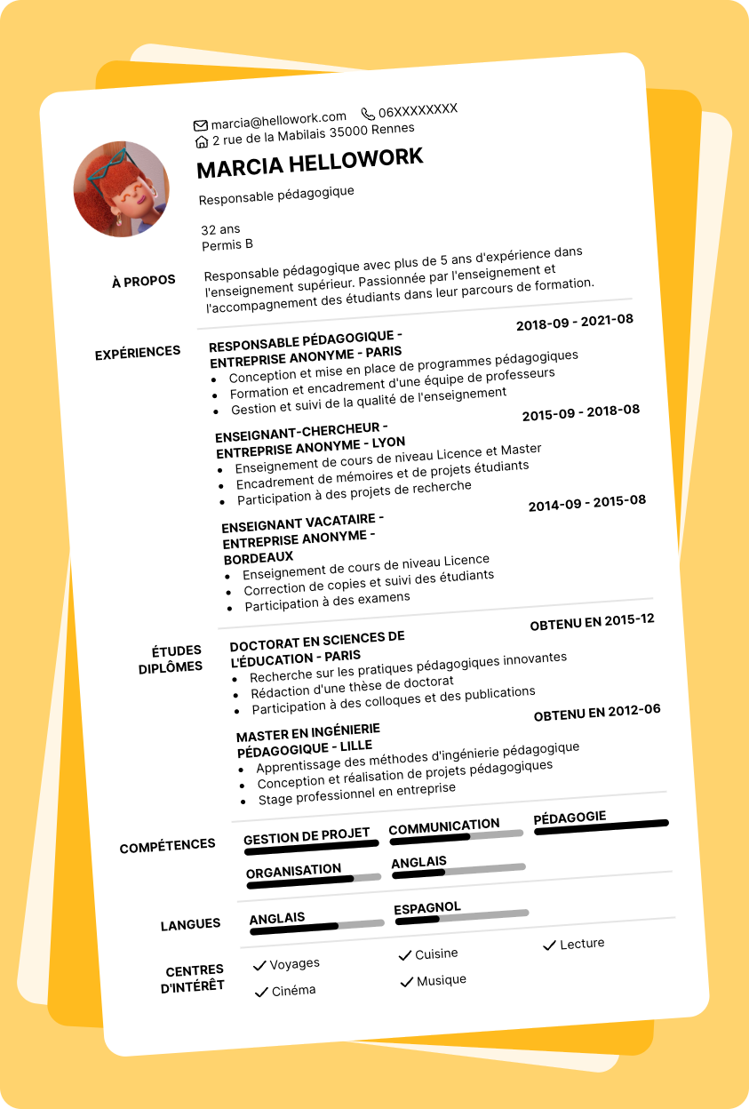 Exemple CV Responsable pédagogique