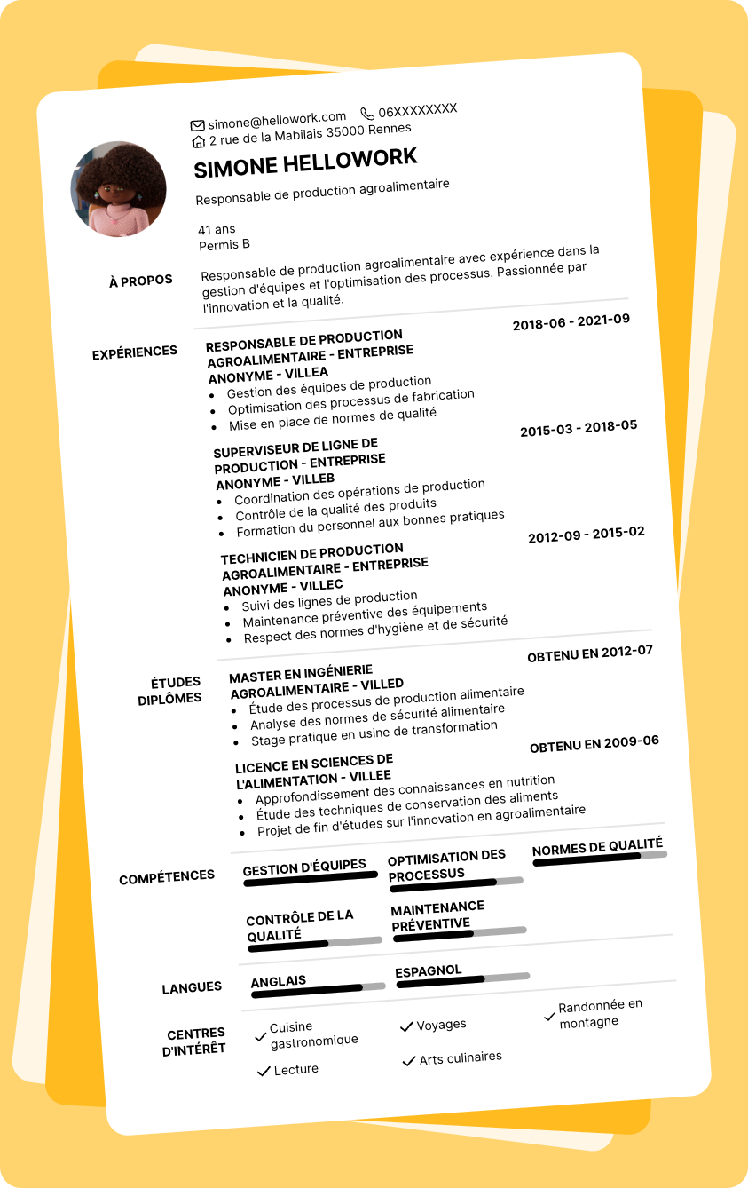 Exemple CV Responsable de production agroalimentaire