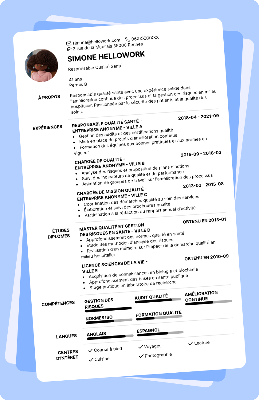 Exemple CV Responsable qualité santé