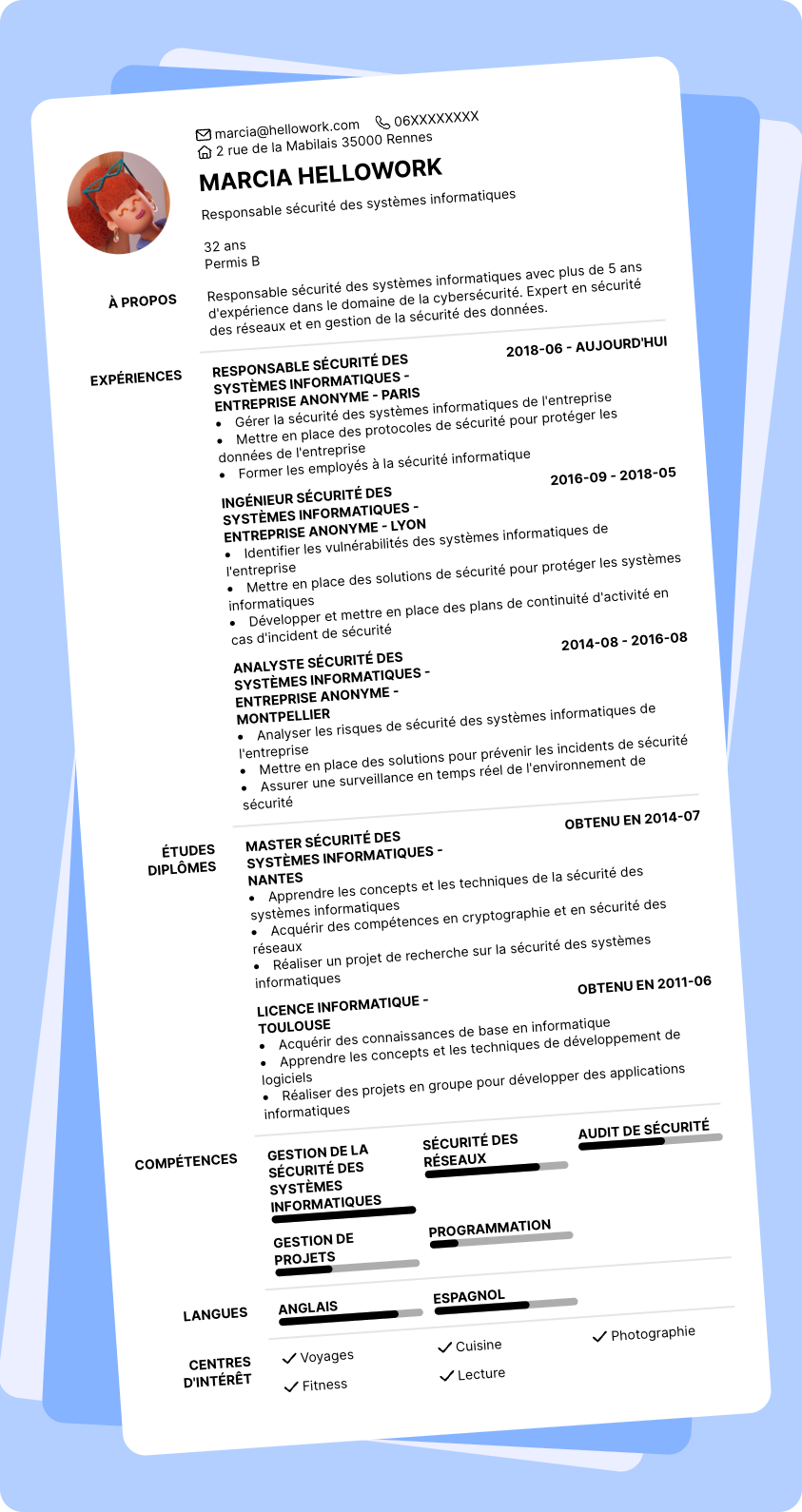 Modèle CV RSSI Exemple CV RSSI