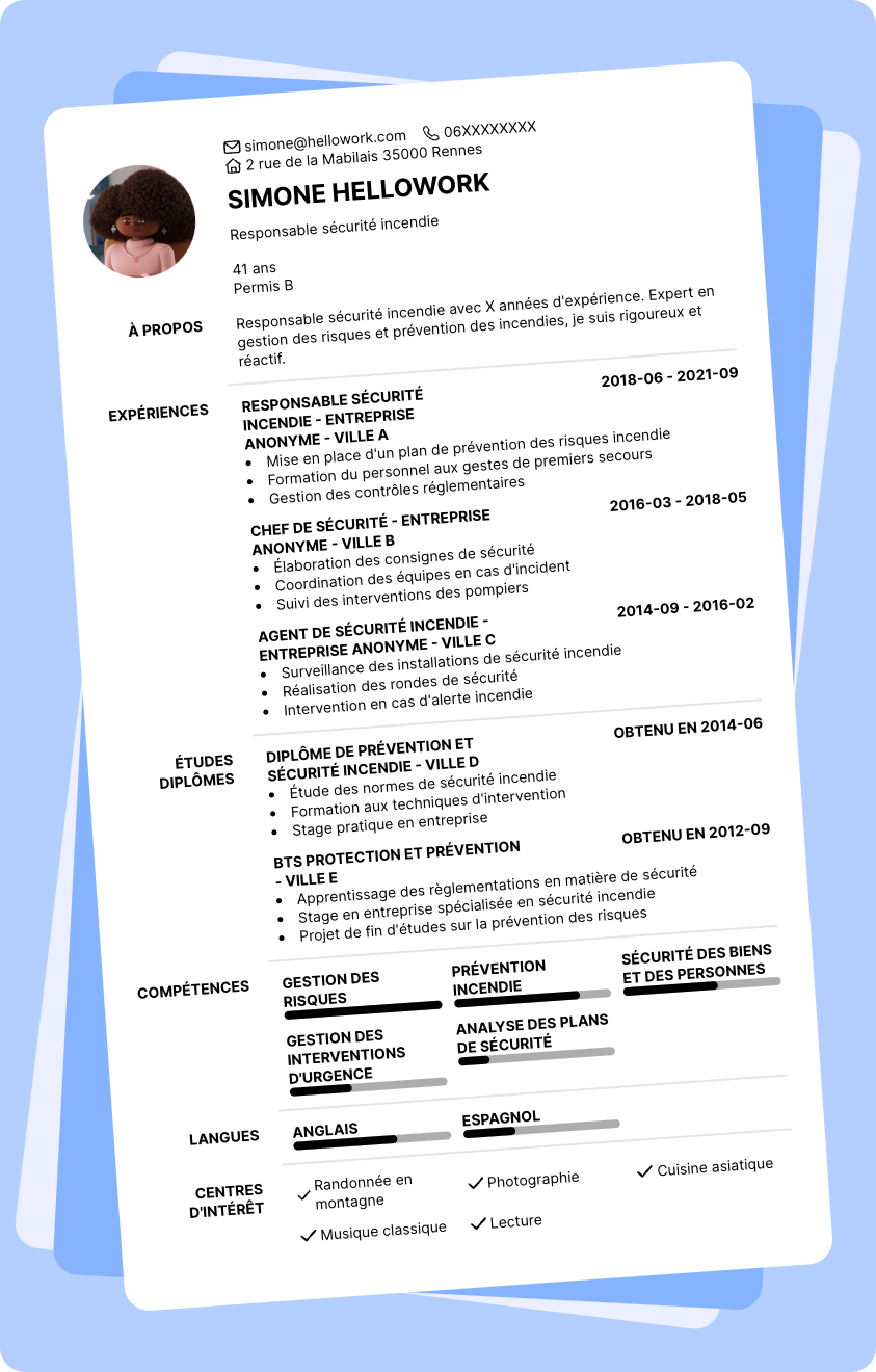 Exemple CV Responsable sécurité incendie