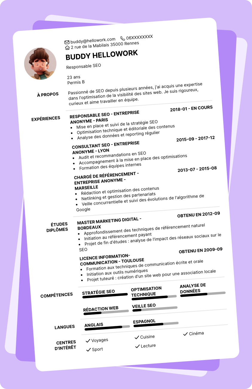 Modèle CV Responsable SEO Exemple CV Responsable SEO