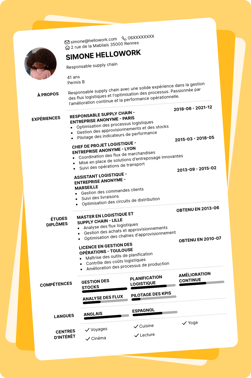 Modèle CV Responsable supply chain Exemple CV Responsable supply chain