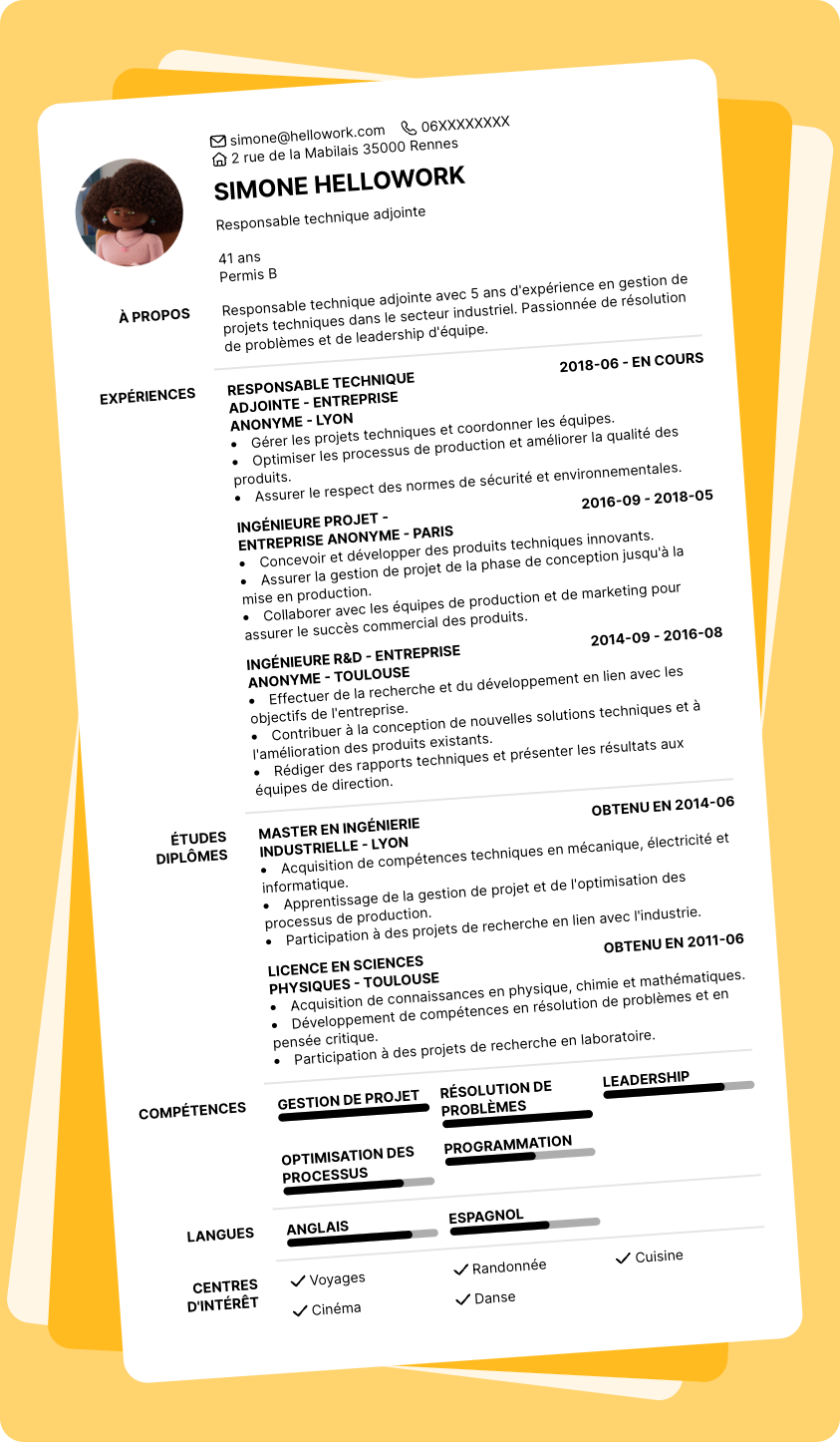 Modèle CV Adjoint technique Exemple CV Adjoint technique