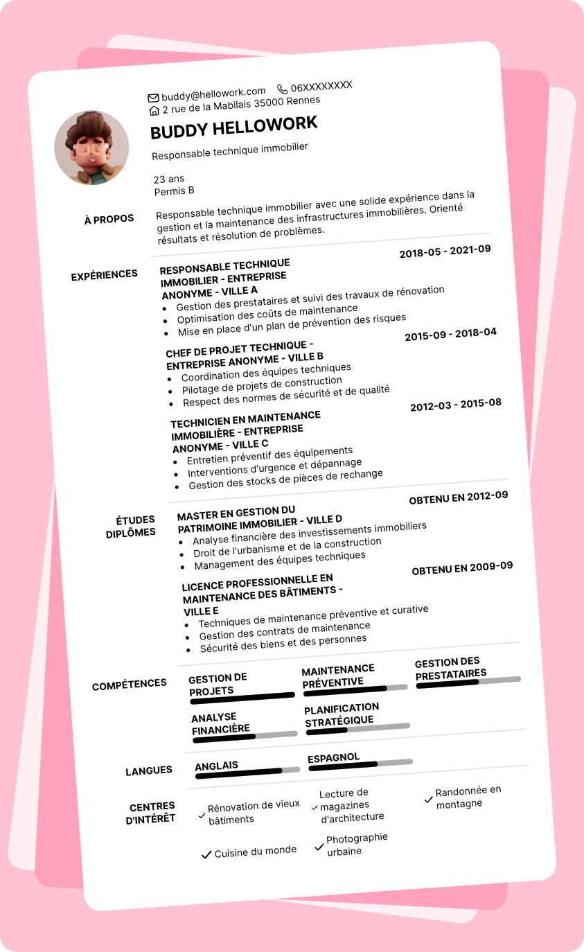 Modèle CV Responsable technique immobilier Exemple CV Responsable technique immobilier