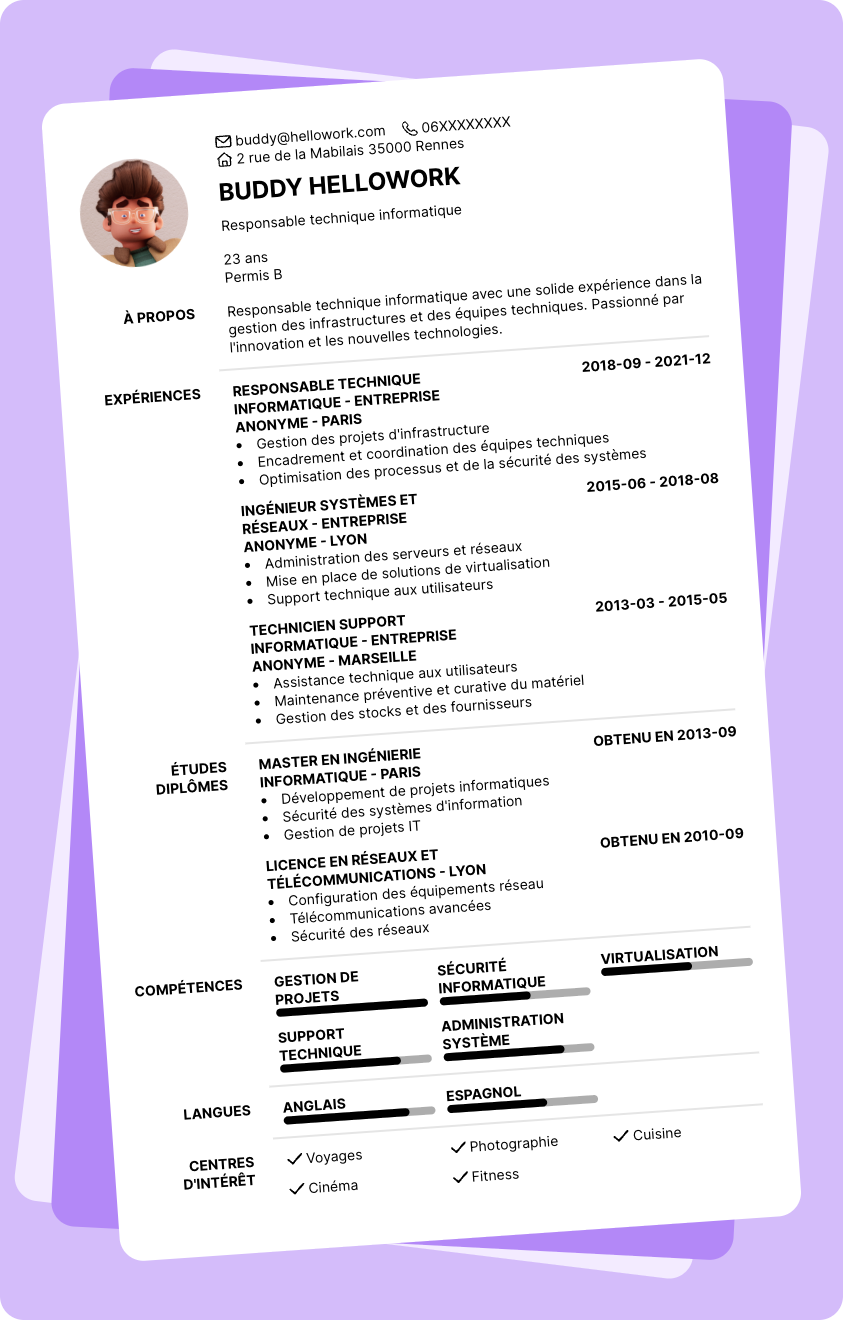 Modèle CV Responsable technique informatique Exemple CV Responsable technique informatique