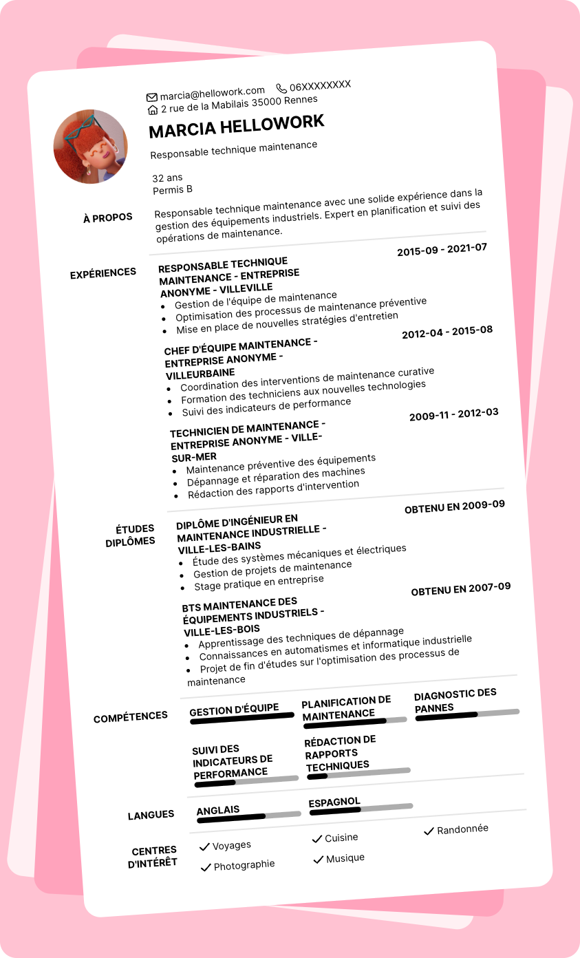 Exemple CV Responsable technique maintenance