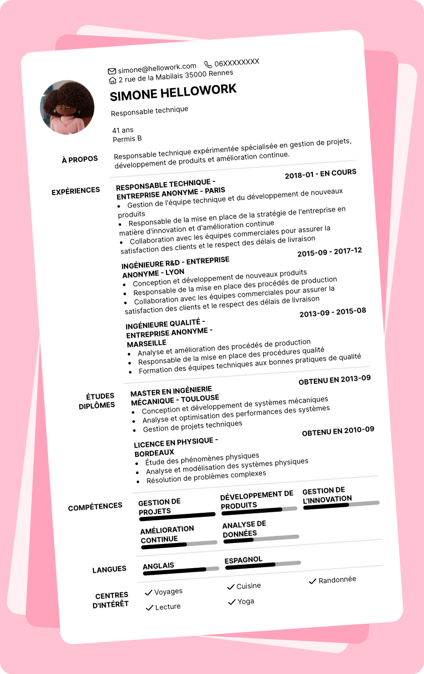 Modèle CV Responsable technique Exemple CV Responsable technique