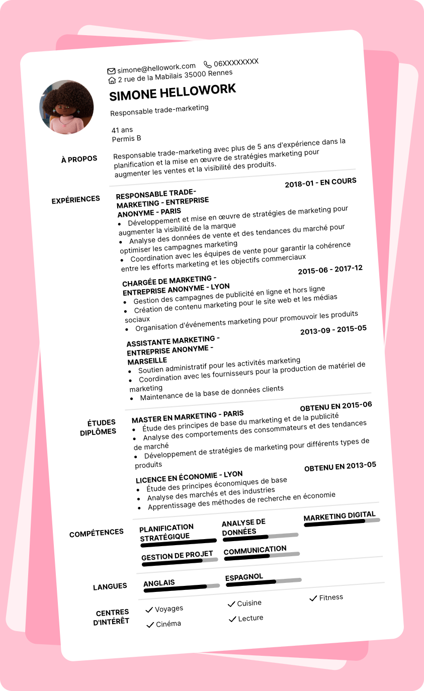 Exemple CV Responsable trade-marketing