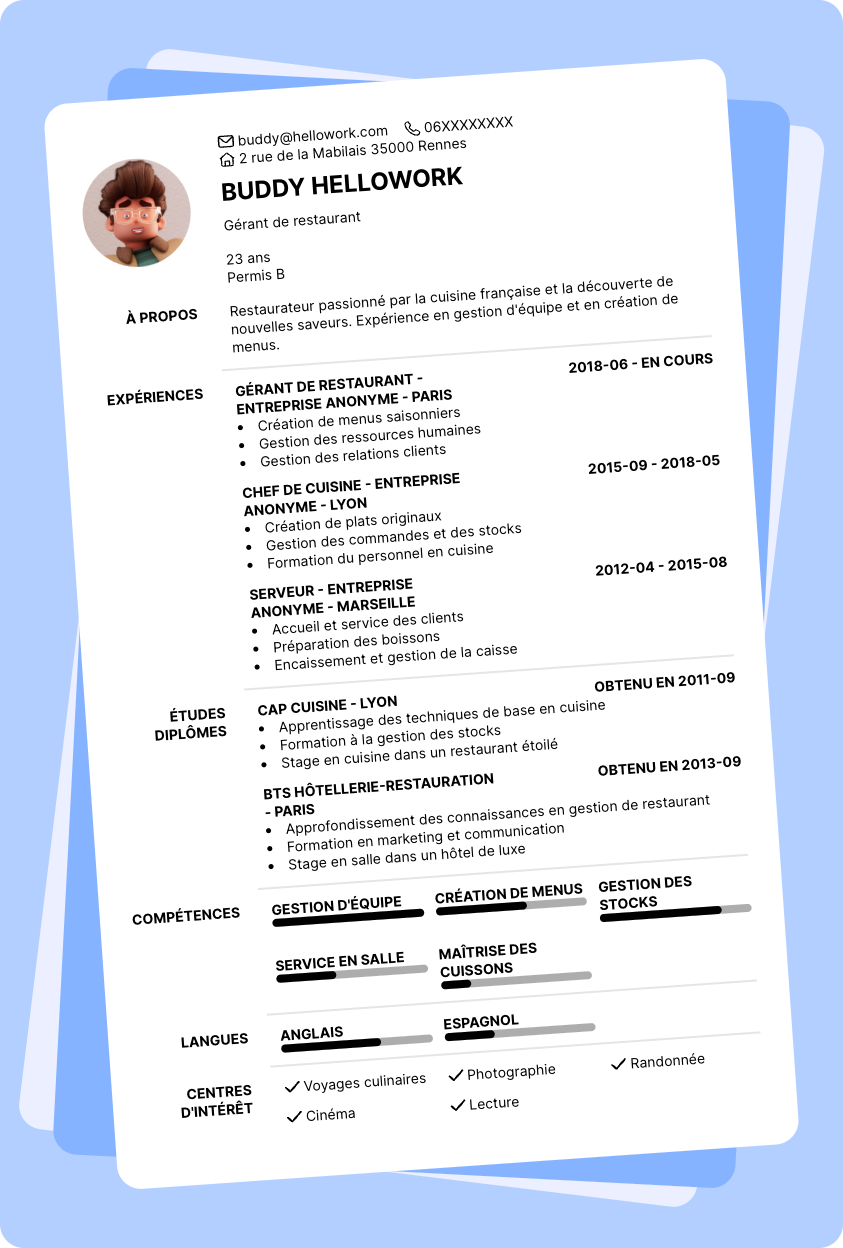 Modèle CV Restaurateur Exemple CV Restaurateur