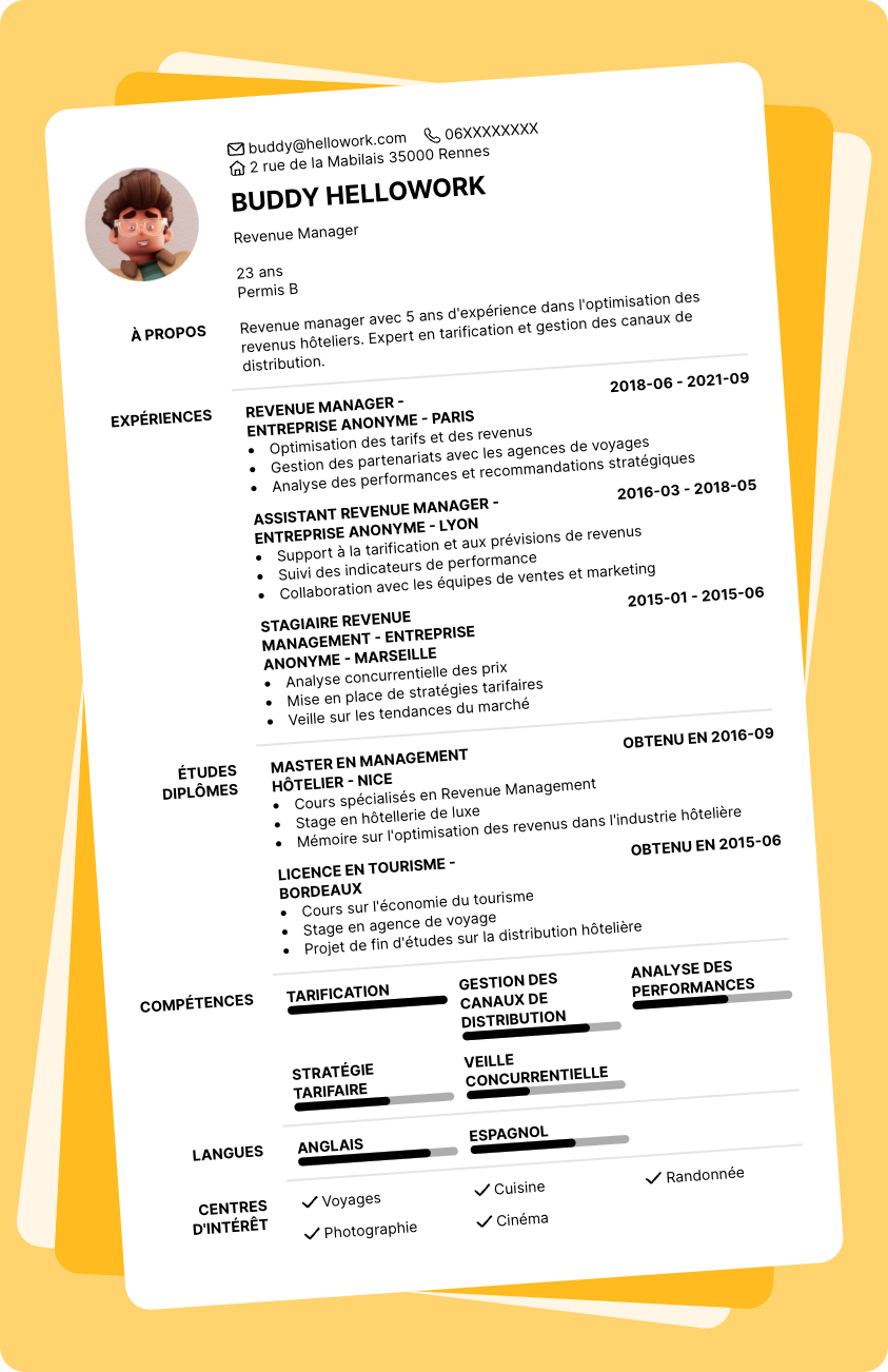 Modèle CV Revenue manager Exemple CV Revenue manager