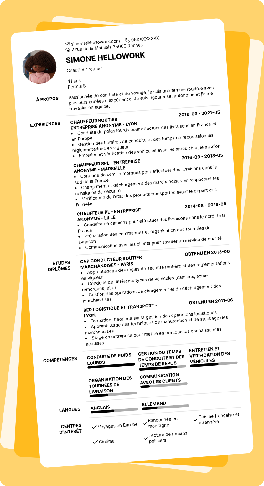 Exemple CV Chauffeur routier