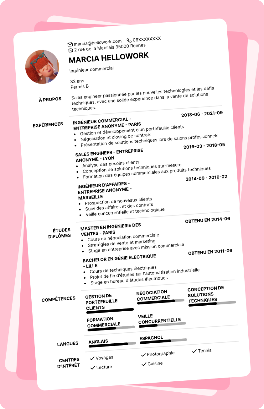Exemple CV Sales engineer