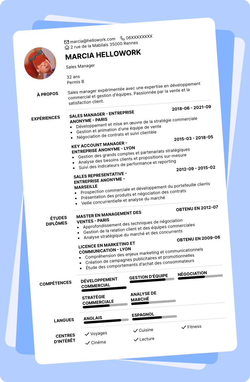 Modèle CV Sales manager Exemple CV Sales manager