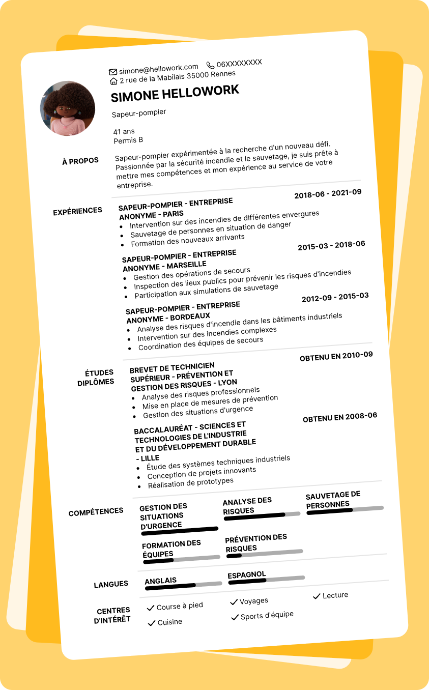 Modèle CV Sapeur-pompier Exemple CV Sapeur-pompier