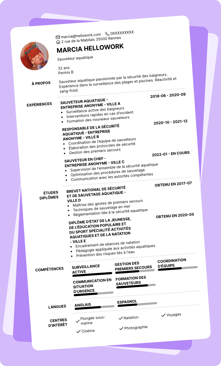 Exemple CV Sauveteur aquatique