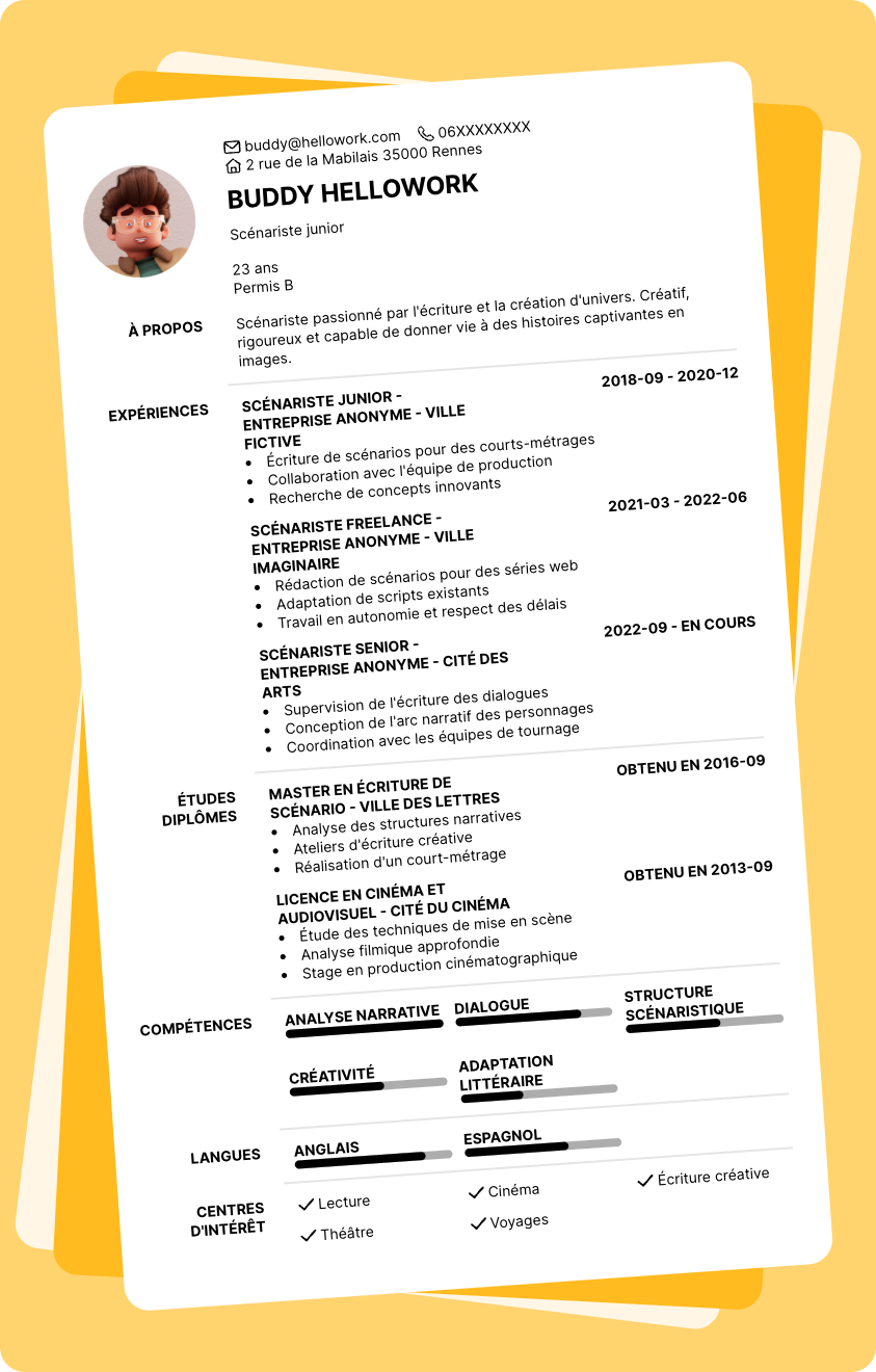 Modèle CV Scénariste Exemple CV Scénariste