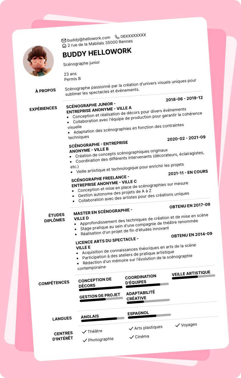 Modèle CV Scénographe Exemple CV Scénographe