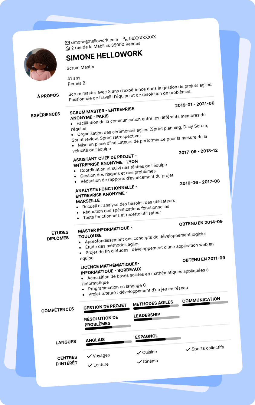 Modèle CV Scrum master Exemple CV Scrum master