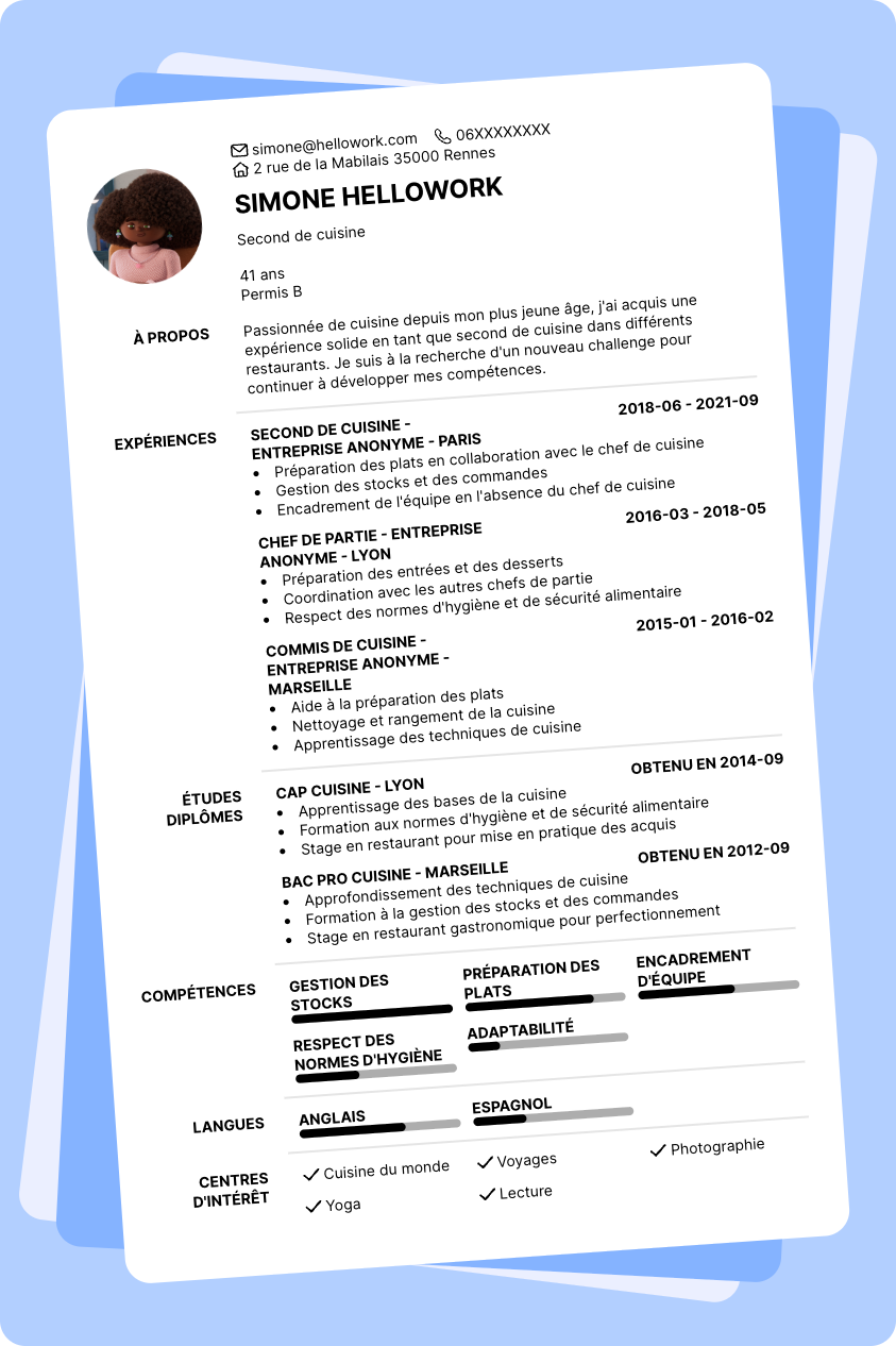 Modèle CV Second de cuisine Exemple CV Second de cuisine