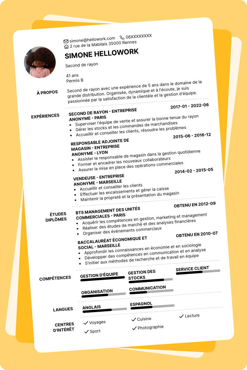 Modèle CV Second de rayon Exemple CV Second de rayon